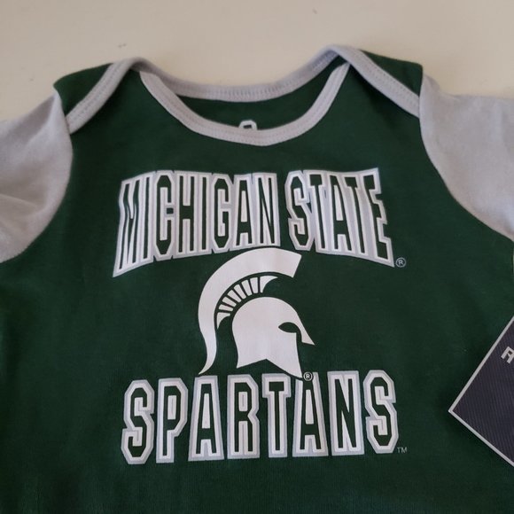 Michigan State Spartans One Piece Creeper Baby Infant 12 Months Set Green NWT - Picture 3 of 14